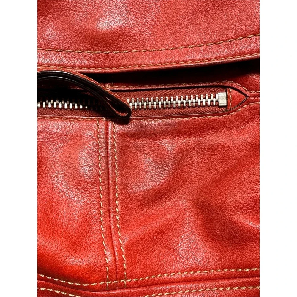 Vintage 90s Fossil Red Genuine Leather Crossbody Organizer Bag 11x11‎